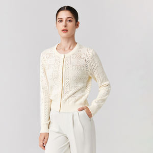 <span class=keywords><strong>Cardigan</strong></span> da donna in <span class=keywords><strong>cotone</strong></span> autunno e inverno semplice maglione <span class=keywords><strong>bianco</strong></span> latte traforato <span class=keywords><strong>Cardigan</strong></span> in maglia sottile a righe da donna - Product Image 3