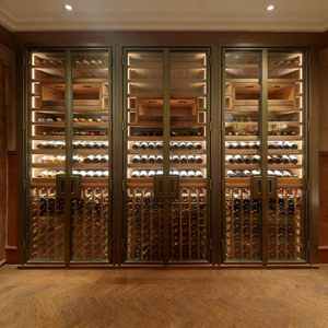 Armoire réfrigérée à vin industrielle à deux zones, en bois de hêtre, avec casier à vin intégré, réfrigérateur à vin et boissons pour salon, restaurant - Product Image 1