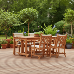 Ensemble de salle à manger de patio en bois d'acacia massif 8 pièces avec coussins beiges, mobilier d'extérieur, chaise de jardin, design moderne rustique - Product Image 2