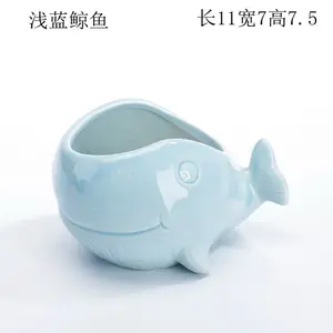 Glazed Ceramic Indoor Tabletop Small Cactus Flower Pots With Cute Sea Animals Design For Shopping Mall Use