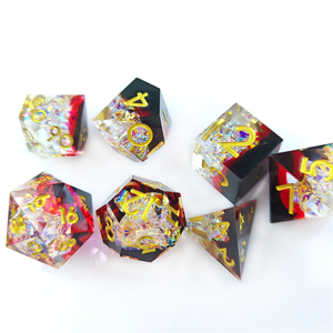 Juego de dados de resina de borde afilado para RPG Dungeons & Dragons juego de mesa negro rojo transparente lentejuelas poliédricas resina DND juego de dados - Product Image 4