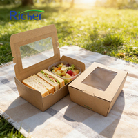 Boîte alimentaire rectangulaire en papier kraft écologique jetable avec revêtement UV, anti-fuite et compatible micro-ondes pour sushis et nouilles à emporter