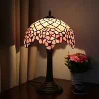 Lampe de table en verre teinté de 12 pouces, style jardin américain, fleurs de cerisier roses, lampe de chevet romantique pour chambre à coucher, cadeau pour la fête des mères
