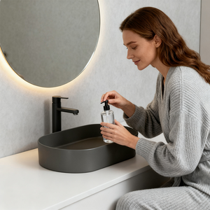 Lavabo Artistico Moderno Minimalista di <span class=keywords><strong>Design</strong></span>, Lavandino Ovale Grande per <span class=keywords><strong>Bagno</strong></span> con Scarico - Nuovo Arrivo - Product Image 4