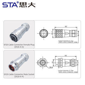 SF20 موصل سلك دائري صناعي مقاوم للماء دفع سحب شفة معدنية مقبس Plu في الأتمتة الصناعية - Product Image 5