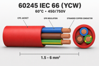 Câble en caoutchouc robuste 60245 IEC 66 (YCW) 3 conducteurs, isolation EPR, gaine CPE, 450/750V