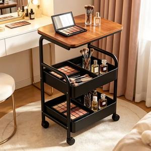<b>Storage</b> Cart 3 Tier Wooden Top Metal Frame Portable Multi Layer Organizer For <b>Kitchen</b> Bathroom Bedroom Toy Food <b>Storage</b> - Product Image 4