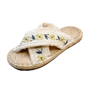 Lady Straw Sandals Slippers Shoes Sandal Weave Flat Sloe Slip-on Fisherman Beach Sandals Summer Women's Straw Open Toe Slippers