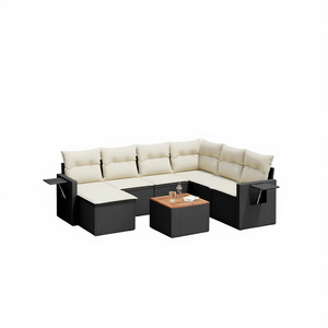 Conjunto de Sofás de Jardín en Negro y Crema, Muebles de Ratán para Exteriores con Cojines de Espuma de Alta Densidad, Diseño Contemporáneo Impermeable - Product Image 1