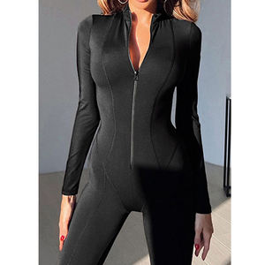 F230285 <span class=keywords><strong>Body</strong></span> de Mujer Personalizado con Cuello en <span class=keywords><strong>V</strong></span> y Cremallera, <span class=keywords><strong>Body</strong></span> Ajustado para Gimnasio, Mono Deportivo de Manga Larga para Mujer - Product Image 2