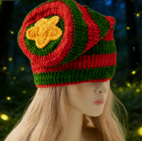 Gorro Kufi de Ganchillo Hecho a Mano MADESHINE, Estilo Color Block con Rayas Arcoíris, Estrella Roja y Amarilla, Gorro Bob Marley Rasta Estilo Jamaica