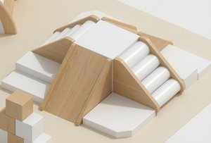 Juego de juegos interior de madera con escalones para trepar, túnel y caballo balancín para la zona de juegos infantil en casa - Product Image 5