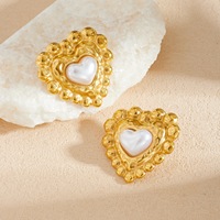 Pendientes de Moda con Incrustaciones de Perlas en Forma de Corazón, Chapados en Oro de 18K, Acero Inoxidable, Resistentes al Agua