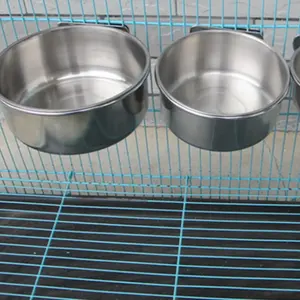 Hängende Edelstahl käfig Coop Hook Cup Vogel Papagei Fütterung becher Schüssel Vogel Wasser Futter Dish Vogel Futter Schüssel