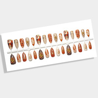 30 faux ongles à presser en amande, motif carreaux de Thanksgiving, papillon, coccinelle, avec lime à ongles, vente en gros, dropshipping