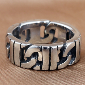 Men's <b>Titanium</b> Steel Hollow <b>Chain</b> Ring Geometric Openwork Design Silver Color 213053 - Product Image 3