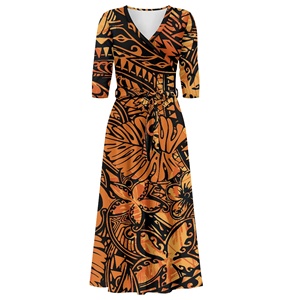 Vestido das Mulheres Personalizado Ásia & Ilhas do Pacífico Vestuário Samoa Puletasi Polinésia Tribal Samoan Imprimir Senhoras Vestido Elegante Longo - Product Image 4