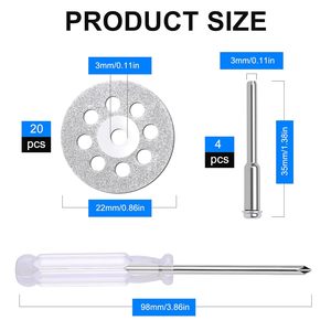 JOWIN 20 PCS Disques de coupe <span class=keywords><strong>diamant</strong></span>és professionnels 545, kit de roues pour outils rotatifs <span class=keywords><strong>Dremel</strong></span> |   Lames de 22 mm (épaisseur 0,6 mm) revêtues de CrN +4 - Product Image 1