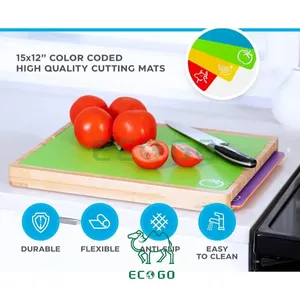 Nouveau design de planche à découper en bois ensemble de planches à découper en bambou avec tapis en plastique flexible de 6 couleurs planches à découper - Product Image 3