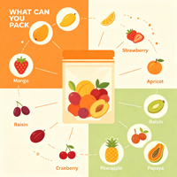 Op maat gemaakte logo-staande ritssluitingszak met transparant venster, voedselveilige PE-plastic, voor gedroogde fruitmix, lage minimale bestelhoeveelheid