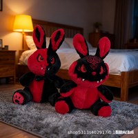 Peluche Lapin d'Halloween 36 cm, Animal en Peluche Gothique Effrayant, Poupée Mignonne et Horripilante avec Dents de Vampier Rouges et Noires, Cadeau Décoratif