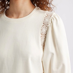 Sudaderas teñidas con estampado de boutique de lujo de Color sólido para mujer, manga corta, ribete de encaje, diseño transpirable, técnica de lavado ácido - Product Image 3