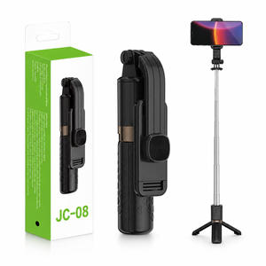 Mini trépied à texture quadrillée JC-08, bâton de selfie de 745 mm, poignée en acier inoxydable de poche, support de téléphone de voyage - Product Image 1
