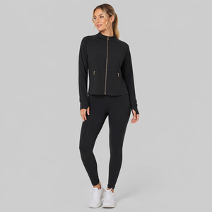 Ensemble de vêtements de yoga pour femmes <span class=keywords><strong>LULUS</strong></span>, 2 pièces, motif uni, veste de jogging avec pantalon évasé, fermeture élastique à la taille, tenue de fitness d'automne - Product Image 5