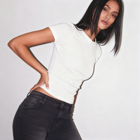 T-shirt court d'été Y2K pour femme, 100 % coton respirant, de haute qualité, sexy, fin et uni