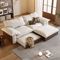 Sofá Cama Plegable de Doble Uso, Estilo Moderno, Multifuncional, Extensible, con Estructura de Madera Vintage y Tapizado de Algodón y Lino