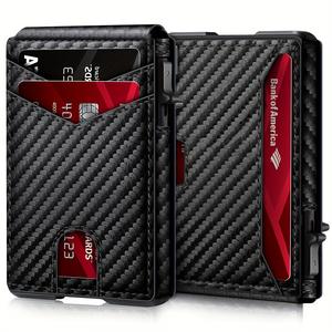 Cartera Minimalista de Fibra de Carbono y Cuero PU con Logotipo Personalizado, Cartera para Hombre de Alta Calidad con Ventana Transparente para Identificación y Tarjetas - Product Image 1