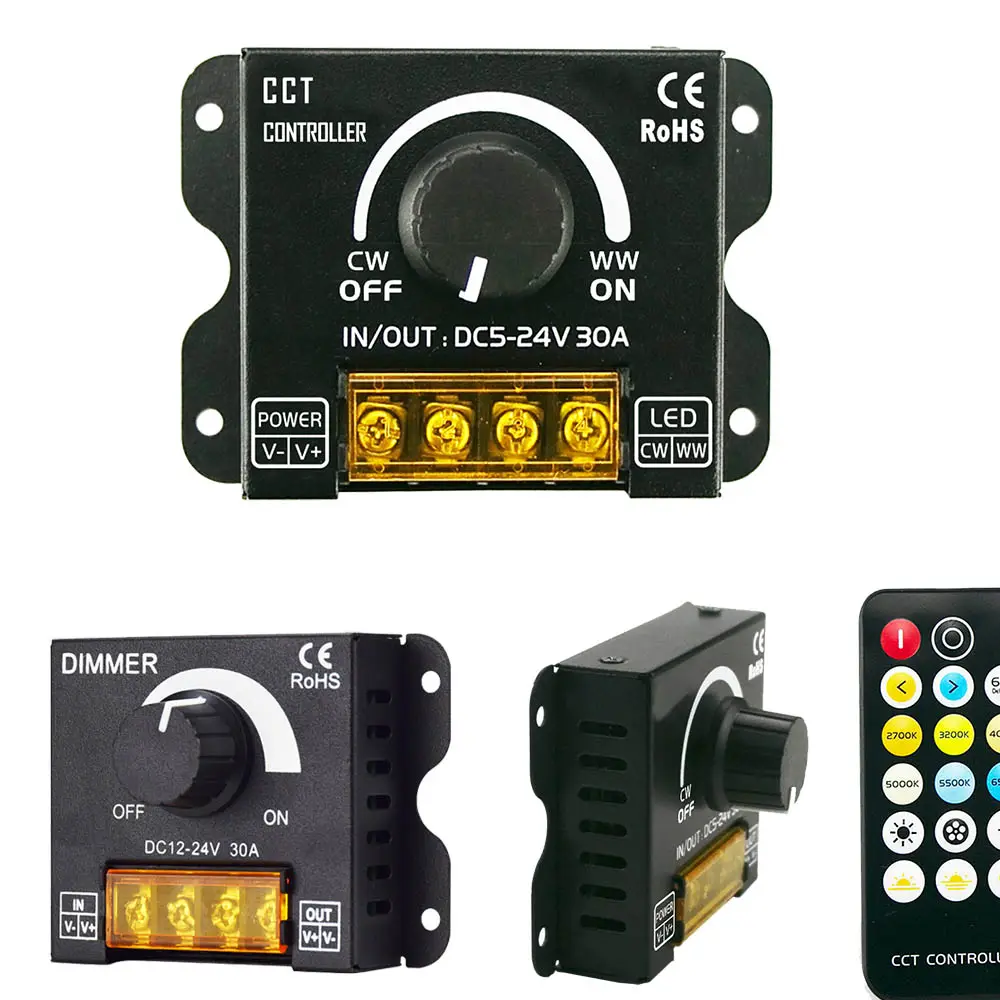 LED Dimmer Rotary 12-24V 30A 2700K 6500K Daul White Single Colors Remote Control CCT LED Push Knob PWM Dim 12V LED Strip Dimmer