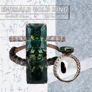 Bague de fiançailles en or jaune 14 carats avec émeraude verte de 2 carats cultivée en laboratoire et diamants de laboratoire sur les côtés, cadeau romantique pour mariage - Product Image 2