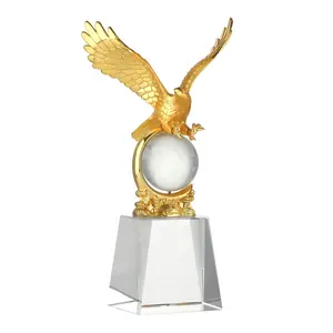 ADL Eagle Crystal Glass Trophy Awards para presentes de negócios com globo Metal Trophy Letras Cristal Artesanato