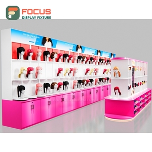 Modern Hair Wig Display Cabinet <b>Lighted</b> Glass Door Multi Layer Shelf Drawer Store Display Cabinet Unit - Product Image 4