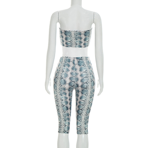 Viviblook C26ST112 Women Summer Set New Slim Fit Snake Print Sleeveless Strapless Crop Top Shorts Two Piece Set - Product Image 4