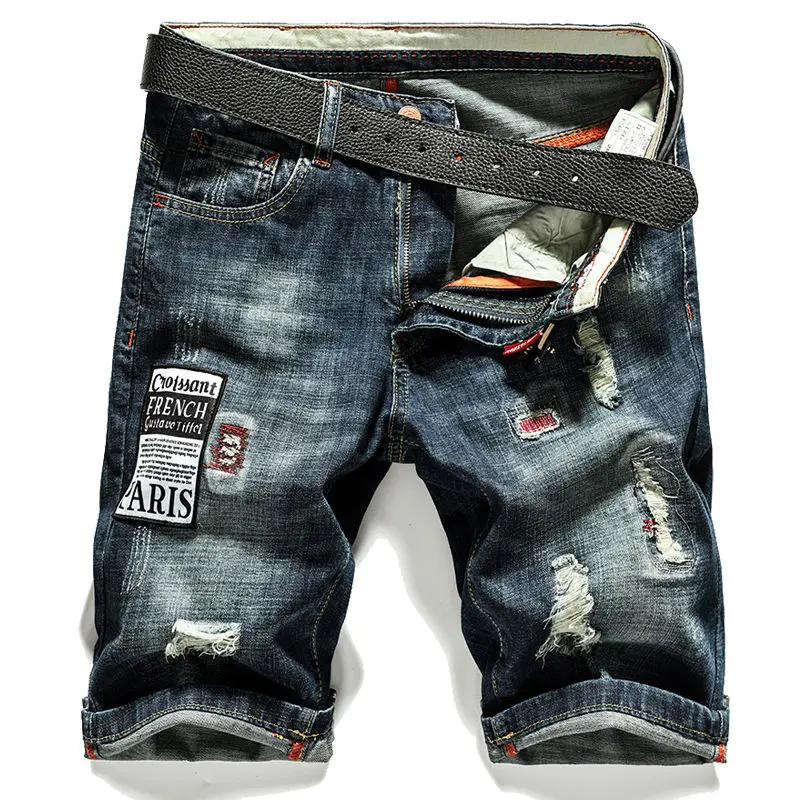 אופנה חדשה Mens Ripped קצר ג 'ינס מותג בגדים ברמודה קיץ 100% כותנה דנים מכנסיים קצרים