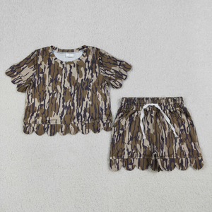 Conjunto de 2 Piezas para Bebés Niñas, Camiseta de Manga Corta con Bolsillos y Pantalones Cortos con Estampado de Camuflaje Clásico, Estilo Veraniego - Product Image 5