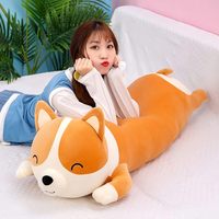 Guling tubuh panjang besar 100cm katun PP isi anjing kuning lembut mainan mewah besar bantal Corgi lucu untuk ulang tahun
