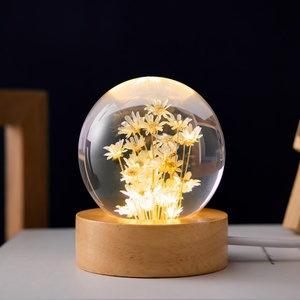 Wholesale Christmas Birthday Gift Dandelion Luminous Crystal Ball Wood Base Resin <b>Nightlight</b> Eternal Flower - Product Image 2
