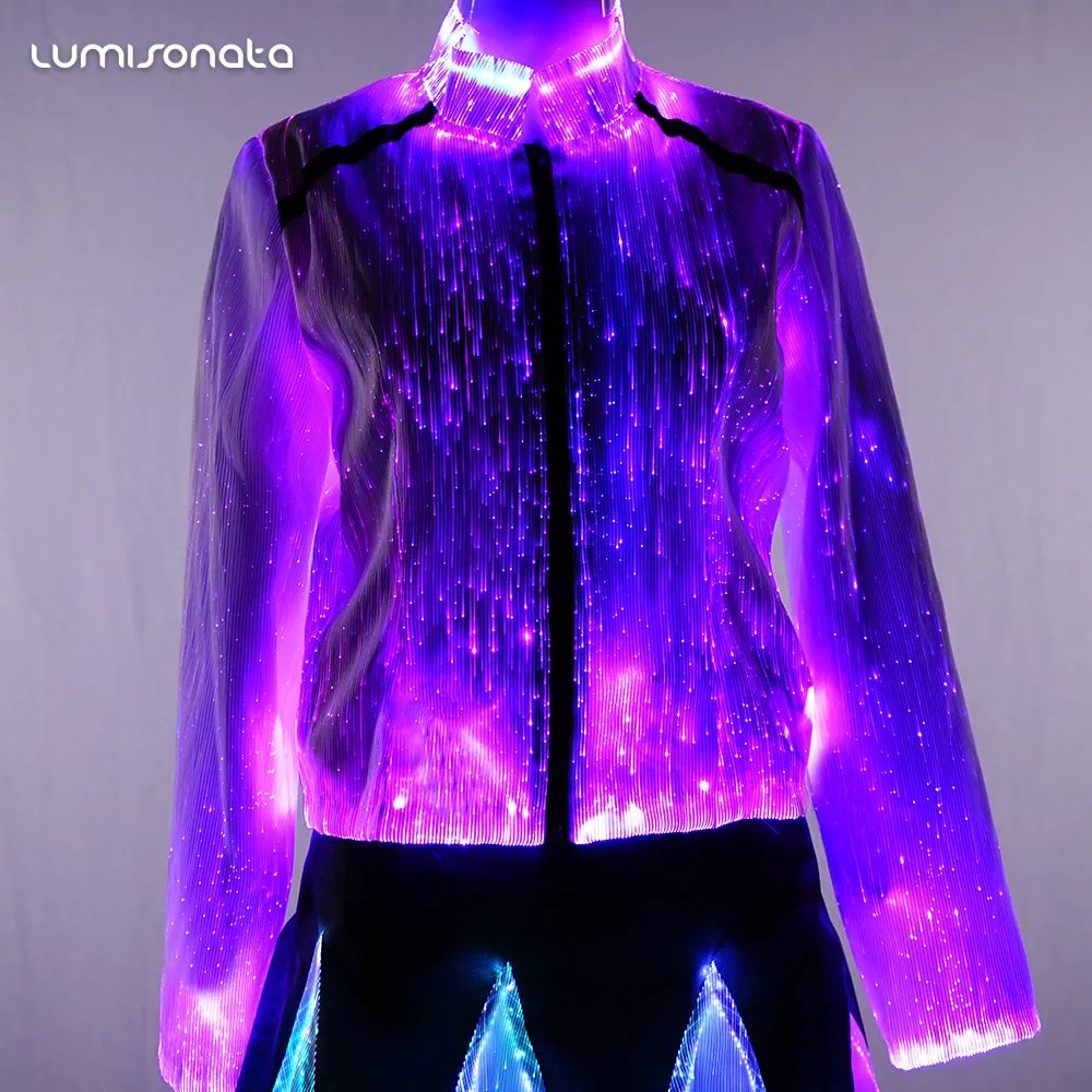 暗闇で光るドレスライトアップ中国卸売特殊生地光ファイバー発光レディース女性スーツ
