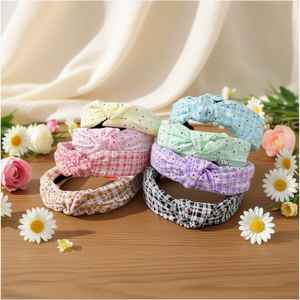 Bandeau noué en coton pour femme, motif écossais multicolore, style doux, accessoire capillaire réglable, usage décontracté - Product Image 3