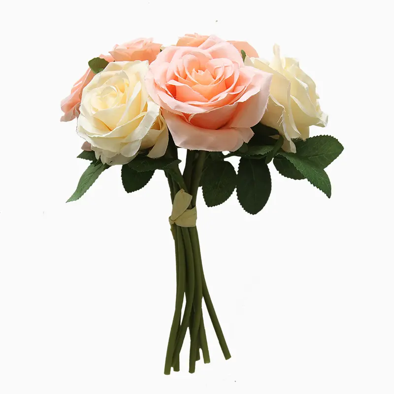 ช่อดอกกุหลาบประดิษฐ์สำหรับเจ้าสาว,ช่อดอกกุหลาบประดิษฐ์8ดอกแบบสัมผัสจริงดอกไม้ประดิษฐ์ขนาดเล็กสำหรับตกแต่งบ้านงานแต่งงาน