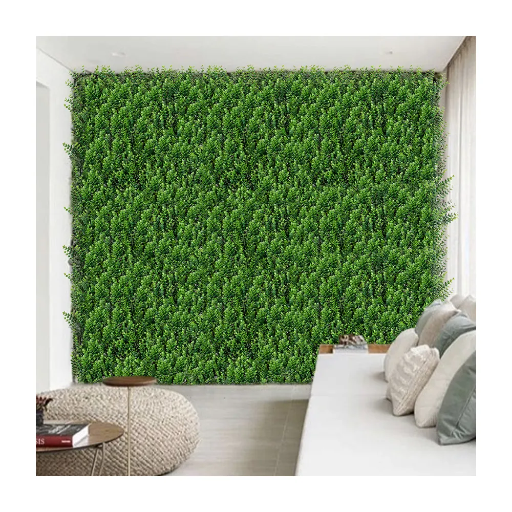 P48 Decoração ao ar livre folhas de eucalipto verdes falsificadas planta sintética parede fundo painel de parede de grama artificial