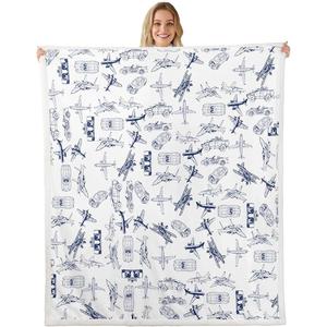 Beige Watercolor Biplanes Flannel Blanket <b>Throw</b> Blanket Nap Blanket <b>Super</b> <b>Soft</b> Machine Washable for Home Office Nap Custom Print - Product Image 4