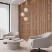 Planches murales en bois rainurées et cannelées, encastrées en forme de capsule, finition ton miel ambré, pour mur de tête de lit, barre murale, OEM Contractor