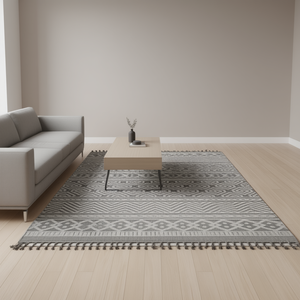 Tappeto Moderno Bohemien Geometrico 4x6 Rettangolare per Interni ed Esterni in Polipropilene Intrecciato Piatto Impermeabile Grigio Bianco Fantasia - Set Tappeti - Product Image 2