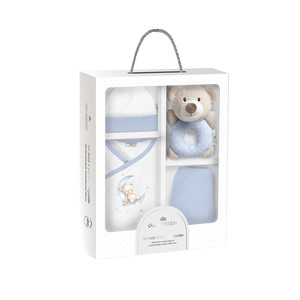 Set di abbigliamento per neonato in cotone 100% moderno blu (cappello + camicia + sonaglio + pantaloni)-per uno stile di 0-6 mesi - Product Image 1