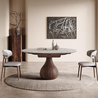 Table à manger rétractable en bois massif rétro, style ancien, plateau en pierre, maison moderne, simple, pliable, double usage, table ronde, table à manger