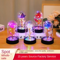 Lampu Malam LED Mawar Abadi Berlapis Emas Reflektif Laser, Ornamen Dekoratif Meja Kreatif, Hadiah Hari Valentine